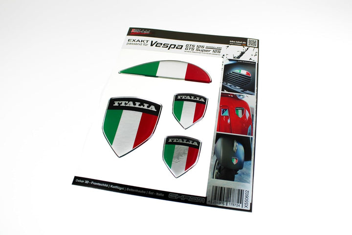 Tankpad Seitenhaube Chrom Sticker Deko Set 3D Italia kompatibel mit Vespa GTS Super 125 X550602 Seit