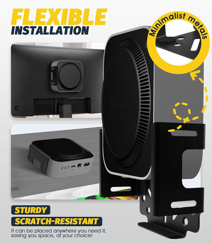 NEWZEROL VESA-Halterung kompatibel mit Mac mini M4 / Pro,Kohlenstoffstahl Platzsparend Halterung unt