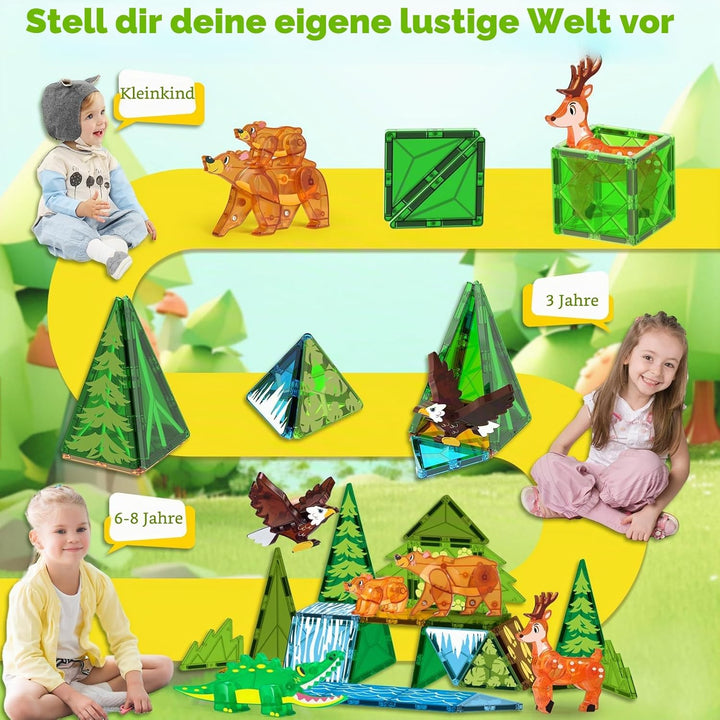 Oriate Magnetspiel Jungle Animal Magnetische Bausteine, Magnetspiel Tiere Magnetbausteine Kinder, Mo