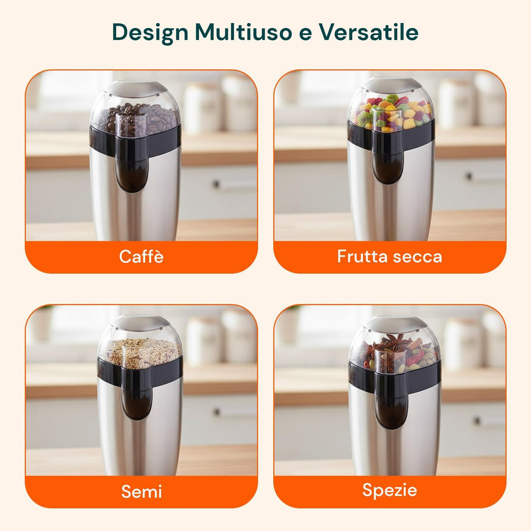 Avilia Trita Kaffeemühle 120 W mit Klingen aus Edelstahl und hygienischem Behälter aus Edelstahl