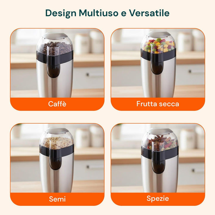 Avilia Elektrischer Kaffeemühle mit Klingen aus Edelstahl und hygienischem Behälter – Kaffeemühle fü