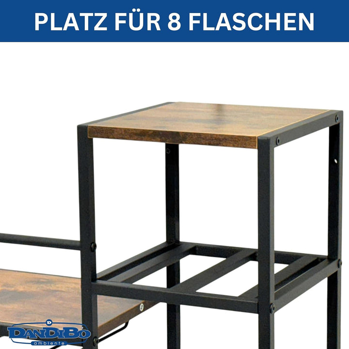 DanDiBo Weinregal Wand Metall Holz 96604 Flaschenregal mit Glashalter Wandmontage Weinflaschenhalter