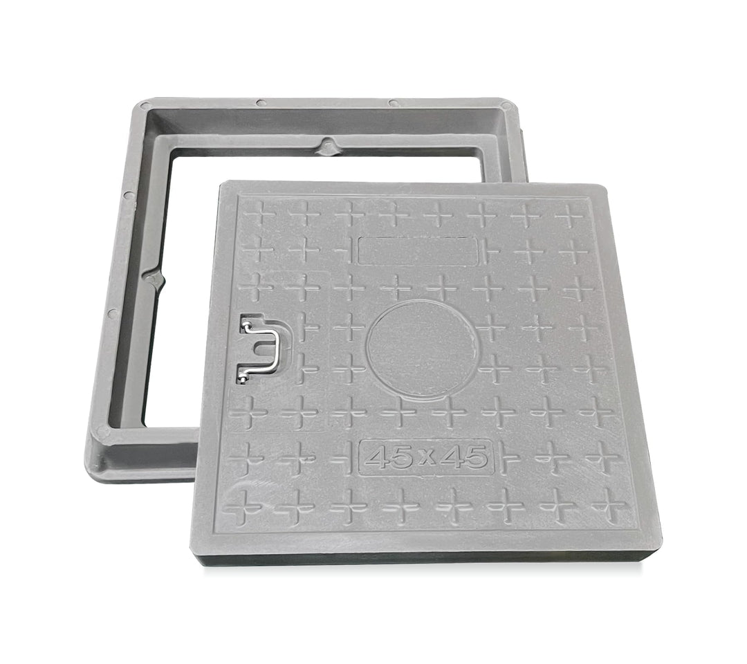 GFK-Schachtabdeckung mit Rahmen Griff 450 x 450 mm EN124 A15 Schachtdeckel Kanaldeckel Revisionsscha