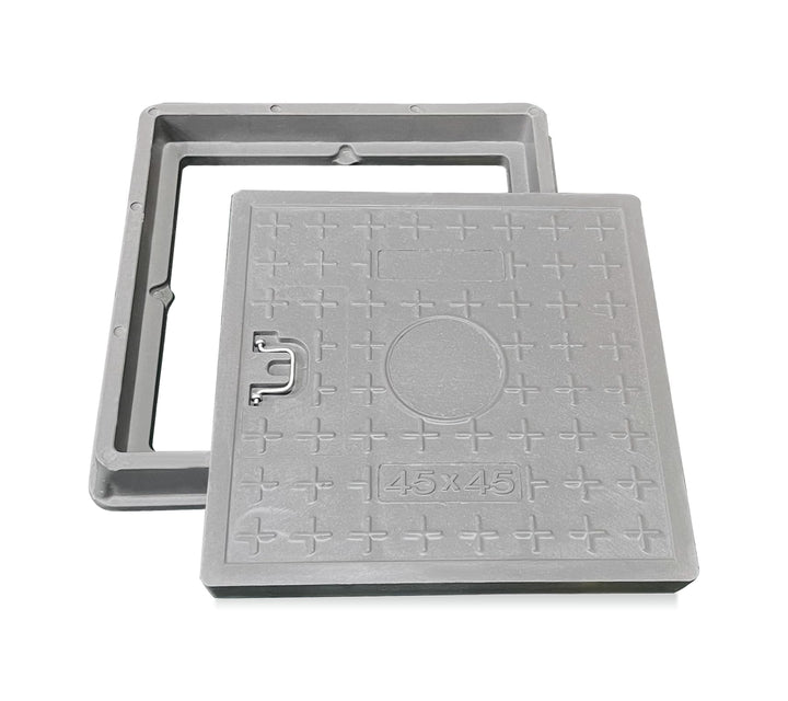GFK-Schachtabdeckung mit Rahmen Griff 450 x 450 mm EN124 A15 Schachtdeckel Kanaldeckel Revisionsscha