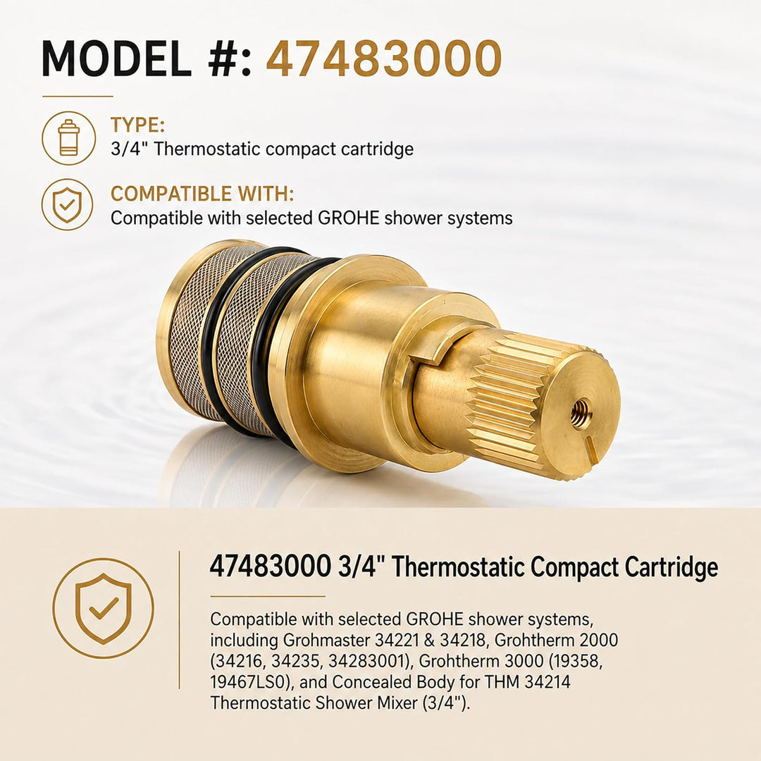 47483000 3/4" Thermostat-Kompaktkartusche aus Messing mit Dehnstoff-Thermoelement (Turbostat), Upgra