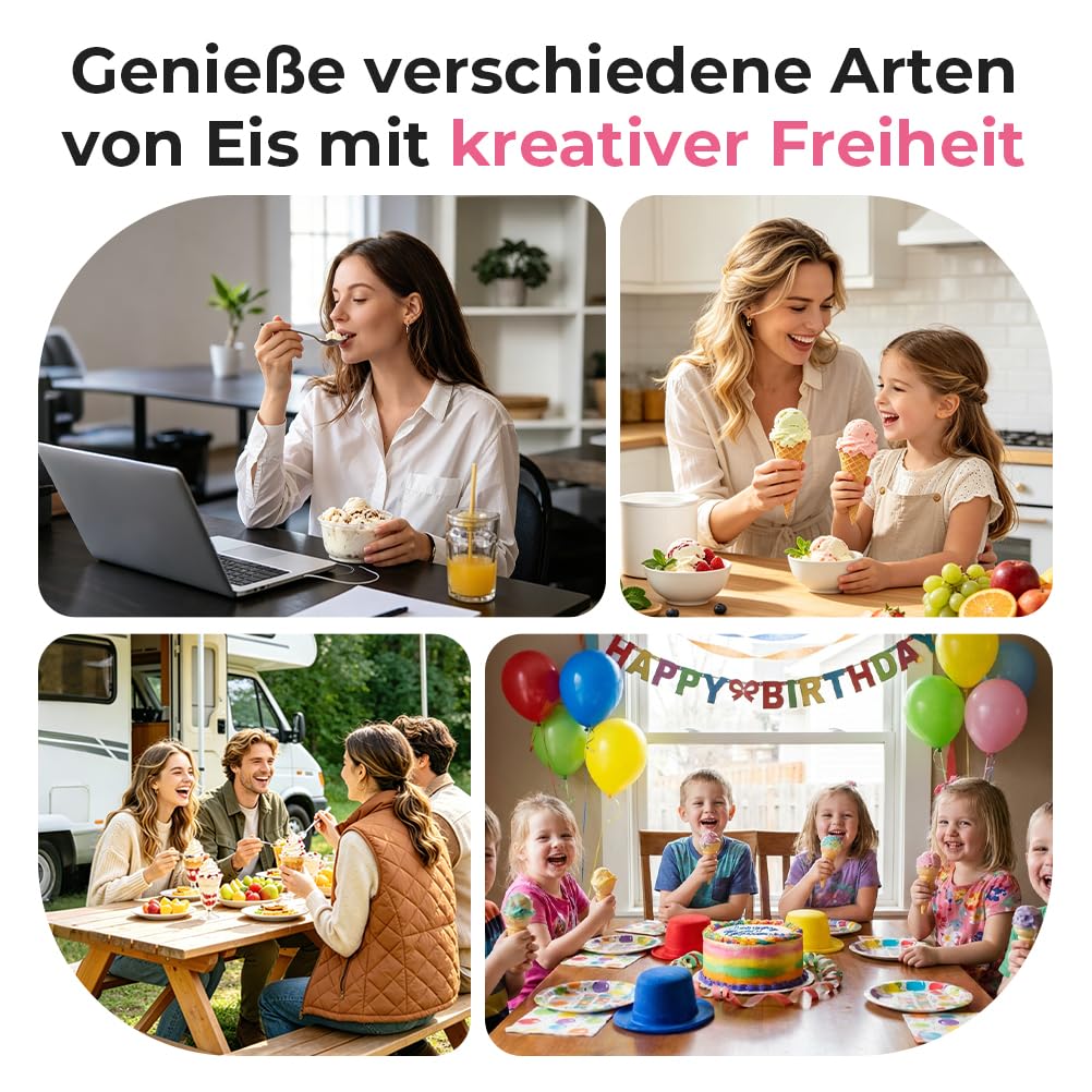 Eismaschine Eiscrememaschine aus Edelstahl mit entnehmbarem Eisbehälter, inkl. Rezeptheft(MEHRWEG)