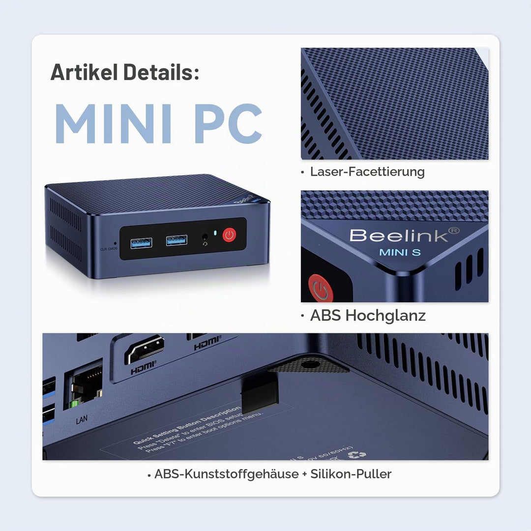 Beelink Mini S13 Mini PC, Intel N150 (4C/4T, bis zu 3.6Ghz), 16G DDR4 1TB SSD Mini Computer, 4K Dual