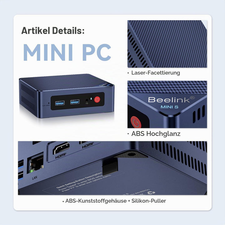 Beelink Mini S13 Mini PC, Intel N150 (4C/4T, bis zu 3.6Ghz), 16G DDR4 1TB SSD Mini Computer, 4K Dual