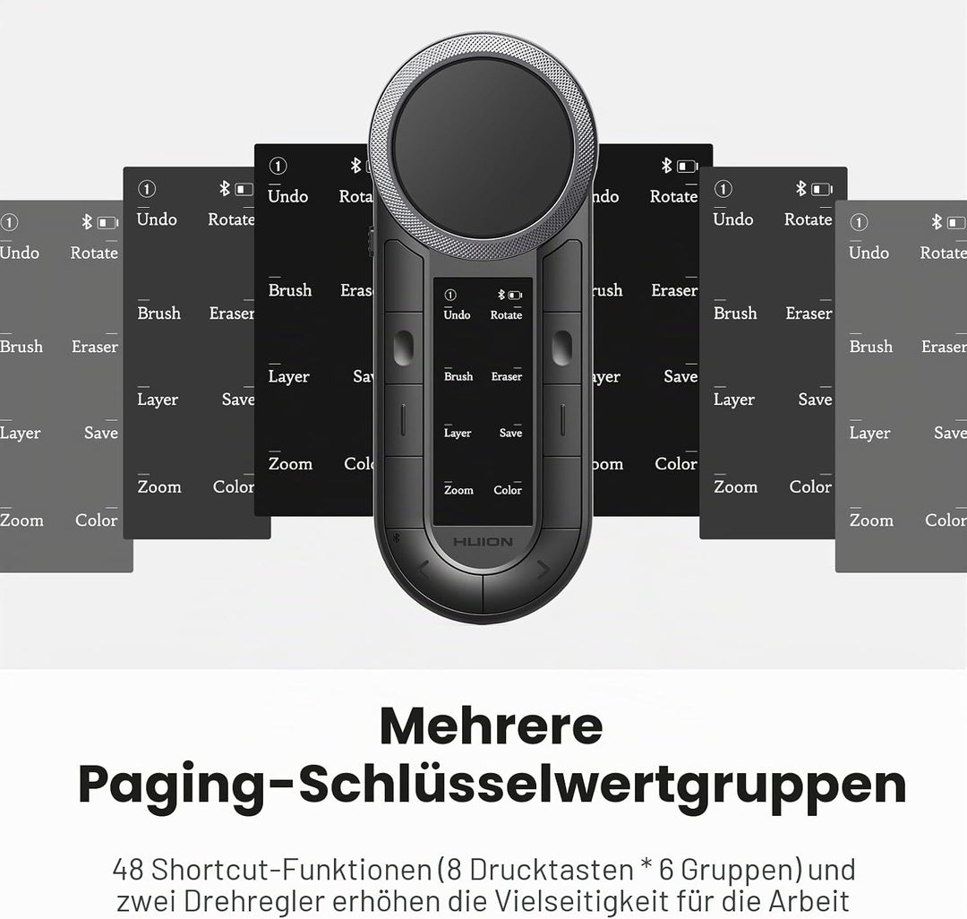 HUION Keydial Fernbedienung, programmierbare Bluetooth-Tastatur mit zwei Zifferblättern, 60 benutzer
