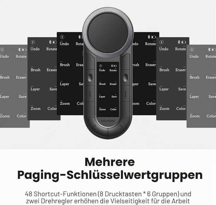 HUION Keydial Fernbedienung, programmierbare Bluetooth-Tastatur mit zwei Zifferblättern, 60 benutzer