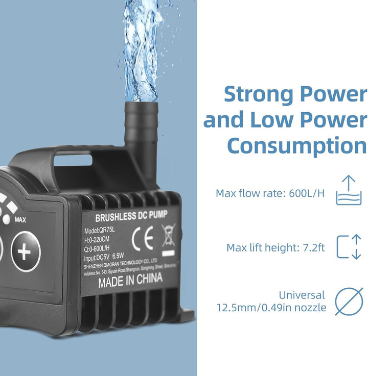 Elektrische Wasserpumpe, tragbare Mini-5-V-Tauchwasserpumpe, 8 Stufen Geschwindigkeitsregulierung, m