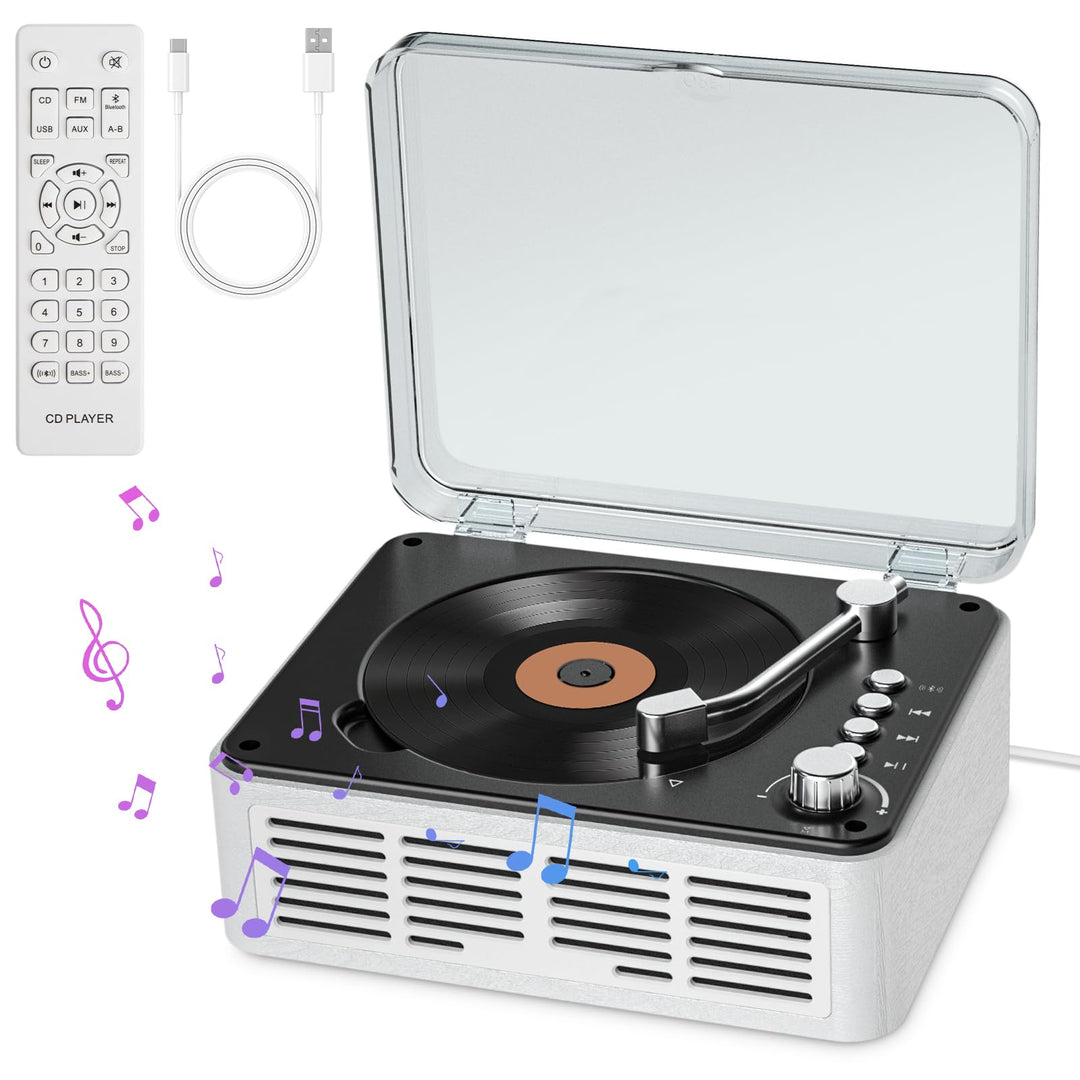 Gueray CD Player mit Lautsprechern HiFi-Stereo-Sound CD Spieler, Vintage-CD-Player Bluetooth für zu