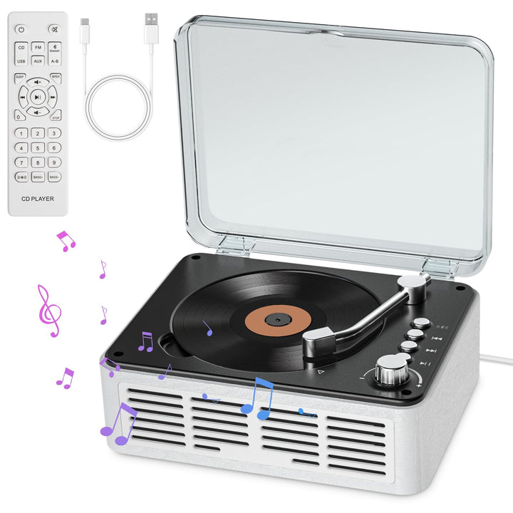Gueray CD Player mit Lautsprechern HiFi-Stereo-Sound CD Spieler, Vintage-CD-Player Bluetooth für zu