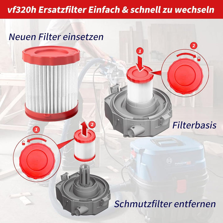 2 Stück HEPA-Filter für Bosch Gas 18 V, GAS18V-3/GAS18V-10L Ersatzfilter, VF320H filter für Bosch, m