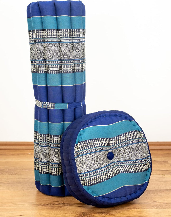 livasia Meditationsset XL - Ø 38x15cm / Matte 75x75x4,5cm - Yogaset mit Kissen und Matte, Pouf, Yoga