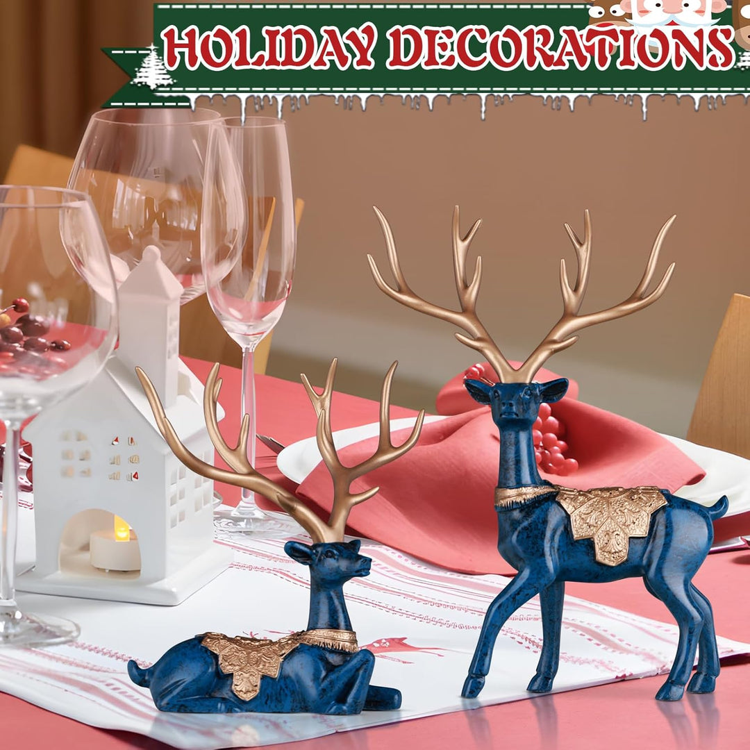 DOVDOV 2 Stück Weihnachten Hirsch Figuren Blau Deko Weihnachten Hirsch Kleine Rentier Weihnachtsdeko