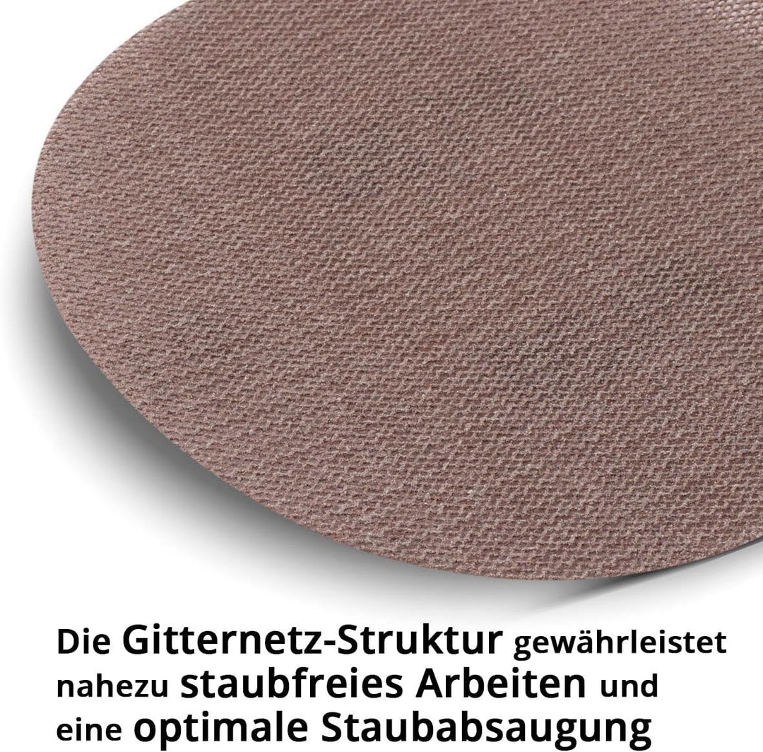 STAHLWERK Druckluft Exzenterschleifer DES-125 ST mit 14er Set Gitternetz-Klett-Schleifscheiben P60-P