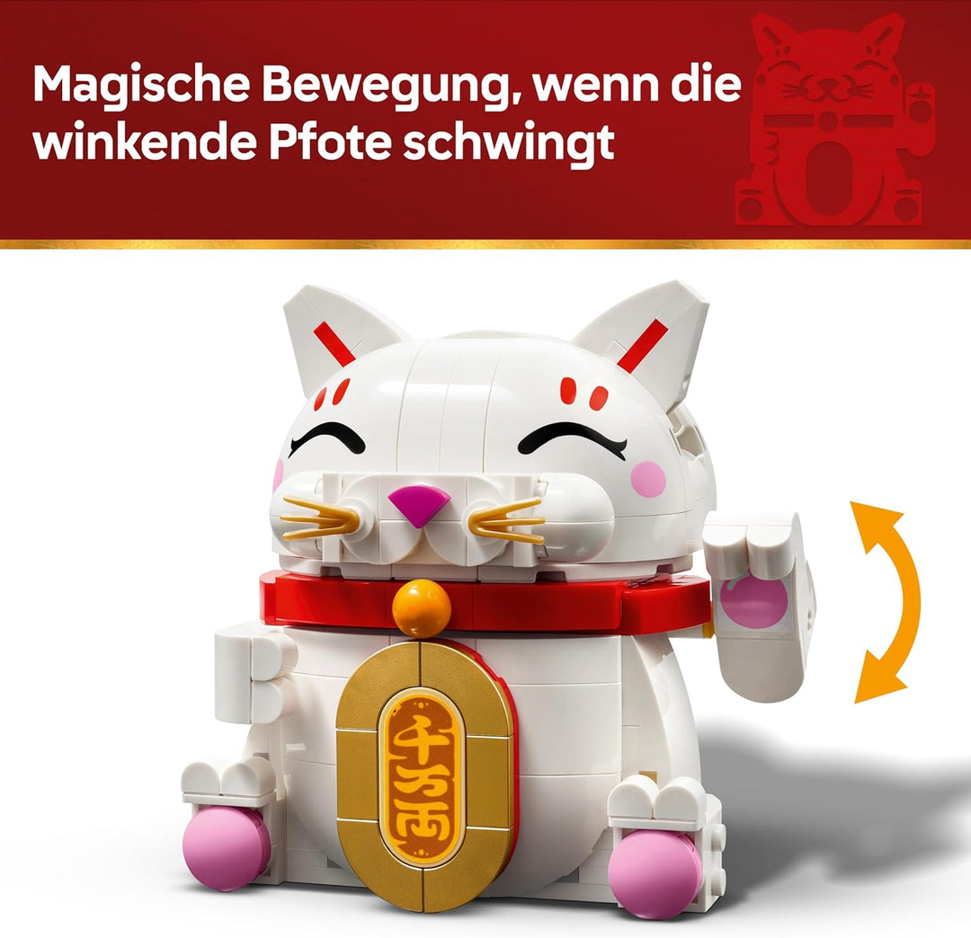 LEGO Glückskatze - Bauset für Erwachsene - Modellbau mit Tierfigur mit winkender Pfote sowie Goldmün