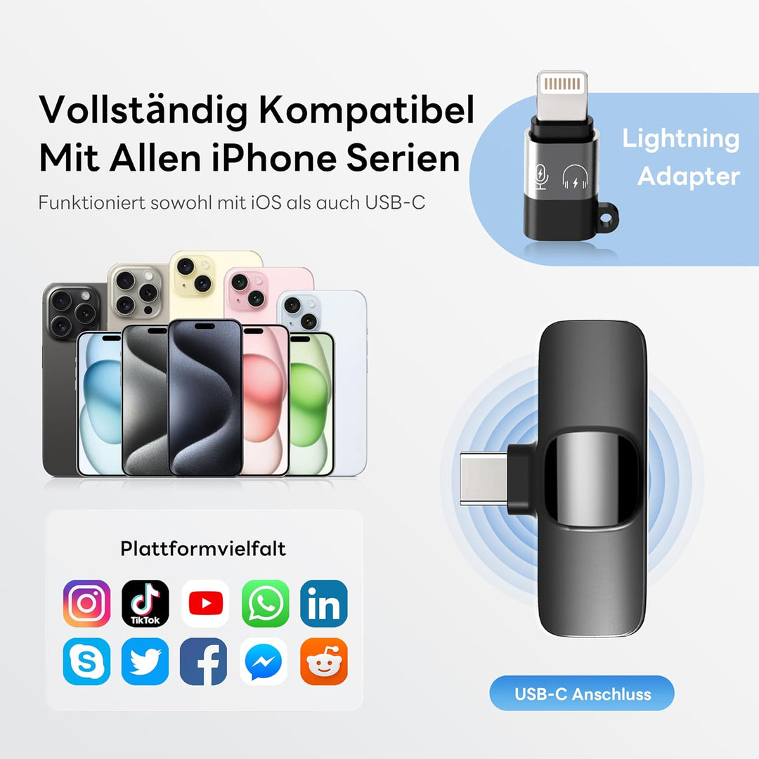 Qhot Kabelloses Lavalier Mikrofon für iPhone,iPad， Plug-and-Play-Mikrofon für Aufnahmen, Live-Stream