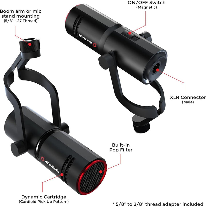 AverMedia Live Streamer MIC 330 - Dynamisches XLR Mikrofon für Content Creator - Geeignet für Live-S