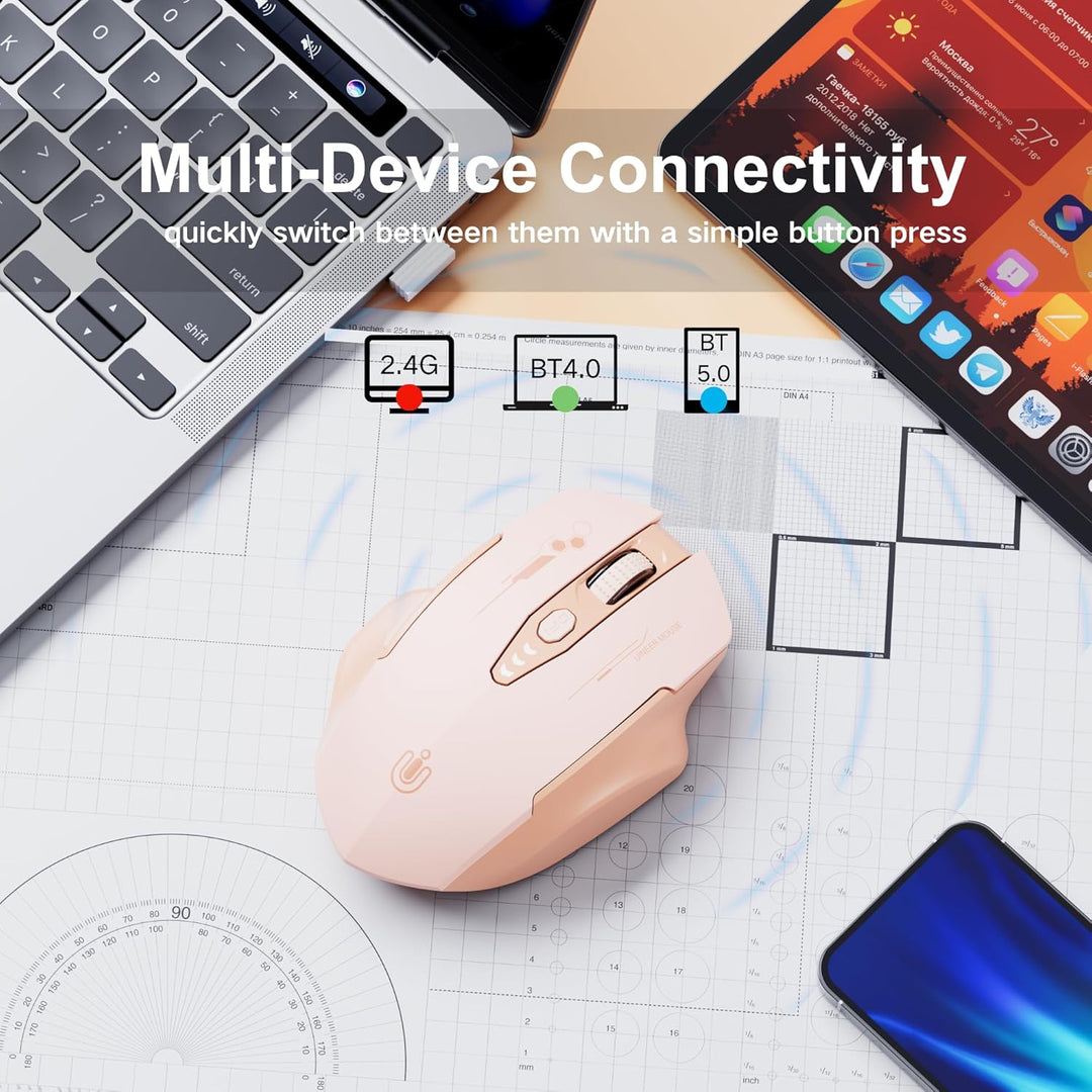 Uineer Bluetooth Maus, [aktualisiert] Maus kabellos Tri-Modus (BT 5.0/4.0+2,4 GHz), sichtbare Batter