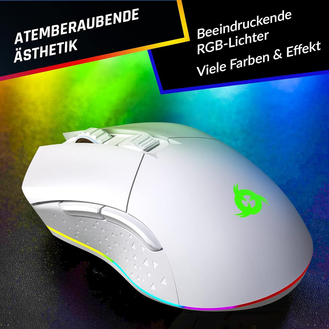 KLIM Blaze - Wiederaufladbare kabellose RGB Gaming Maus - NEU - Hochpräziser Sensor mit Langer Akkud