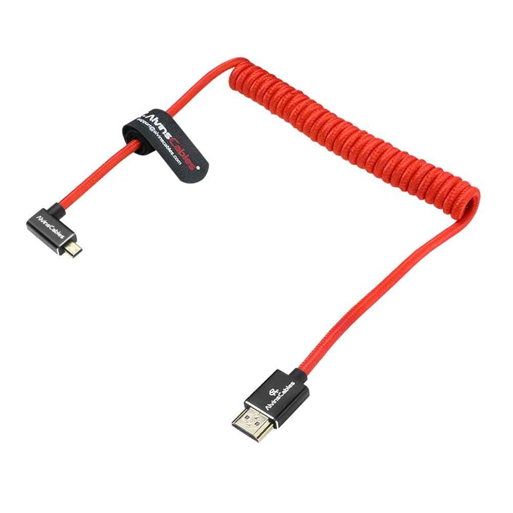 Alvin's Cables Linkswinkel Micro HDMI auf HDMI Kabel 8K@60Hz 4K@120Hz, Geflochtene Spirale HDMI 2.1
