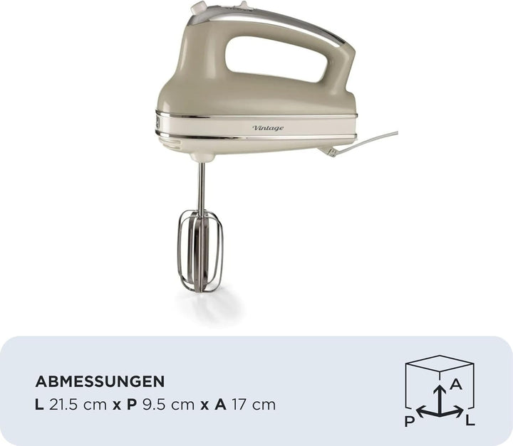 Ariete 1548 Handmixer Vintage, 450 W, 5 Geschwindigkeiten, Turbo-Funktion, 2 Schneebesen, Beige