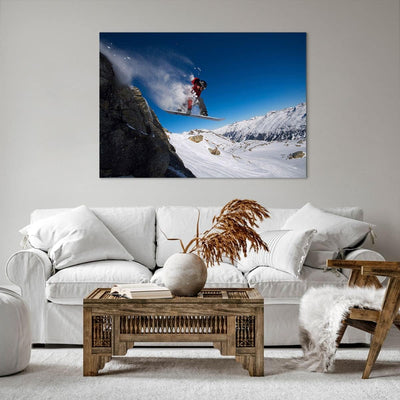 Bilder auf Leinwand 100x70cm Leinwandbild Snowboard Winter Berg Gipfel Gross Wanddeko Bild Schlafzim