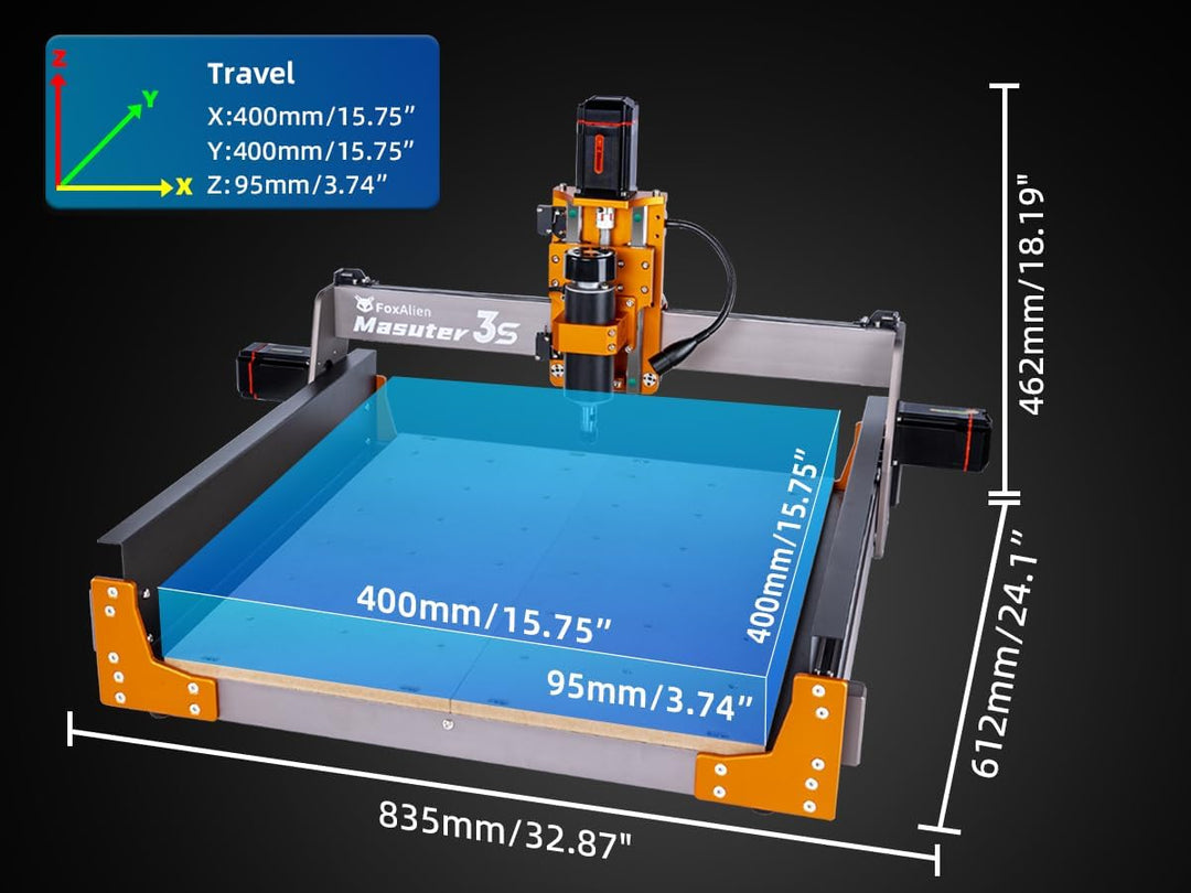 FoxAlien CNC Fräsmaschine Masuter 3S mit NEMA 23 Closed-Loop Schrittmotor, 400W Spindel 3 Achsen Gra