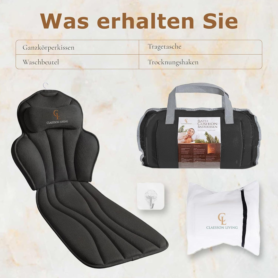 Badewannenkissen Ganzkörper Badekissen (152x56cm) - Badewannenmatte mit Kopfstütze (11cm) unterstütz