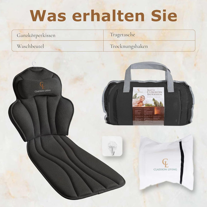 Badewannenkissen Ganzkörper Badekissen (152x56cm) - Badewannenmatte mit Kopfstütze (11cm) unterstütz