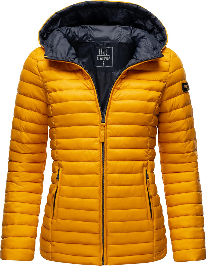 MARIKOO Damen leichte Übergangsjacke Steppjacke mit Kapuze Asraa XS-3XL, XS Gelb