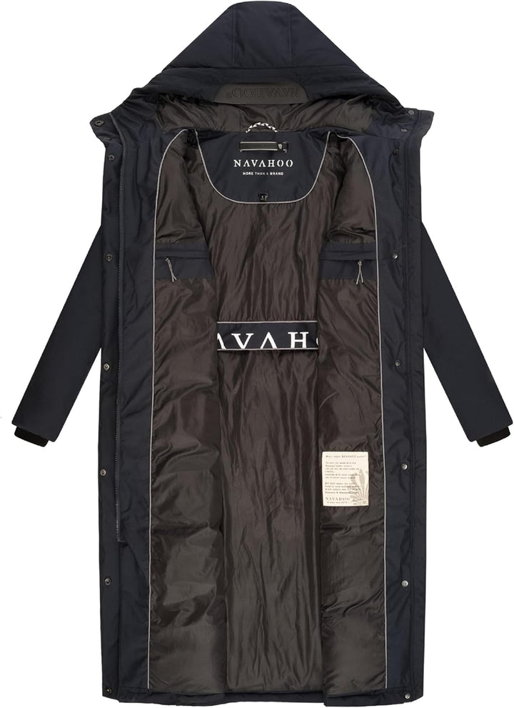 Navahoo Damen Wintermantel Warmer Mantel extralang mit Kapuze Wolkenfrost XIV XS-XXL L Navy, L Navy