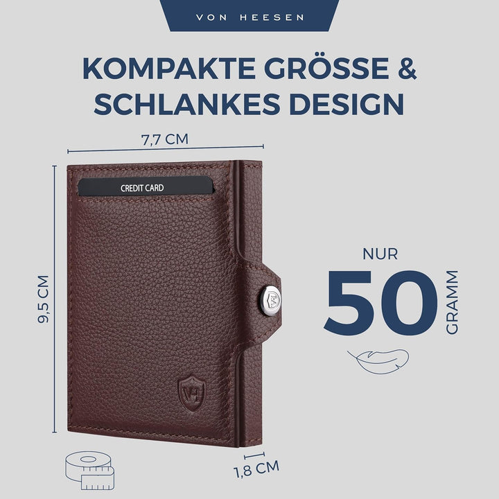 VON HEESEN Slim Wallet mit RFID-Schutz - Mini Geldbörse Herren & Damen klein - Kreditkartenetui Geld