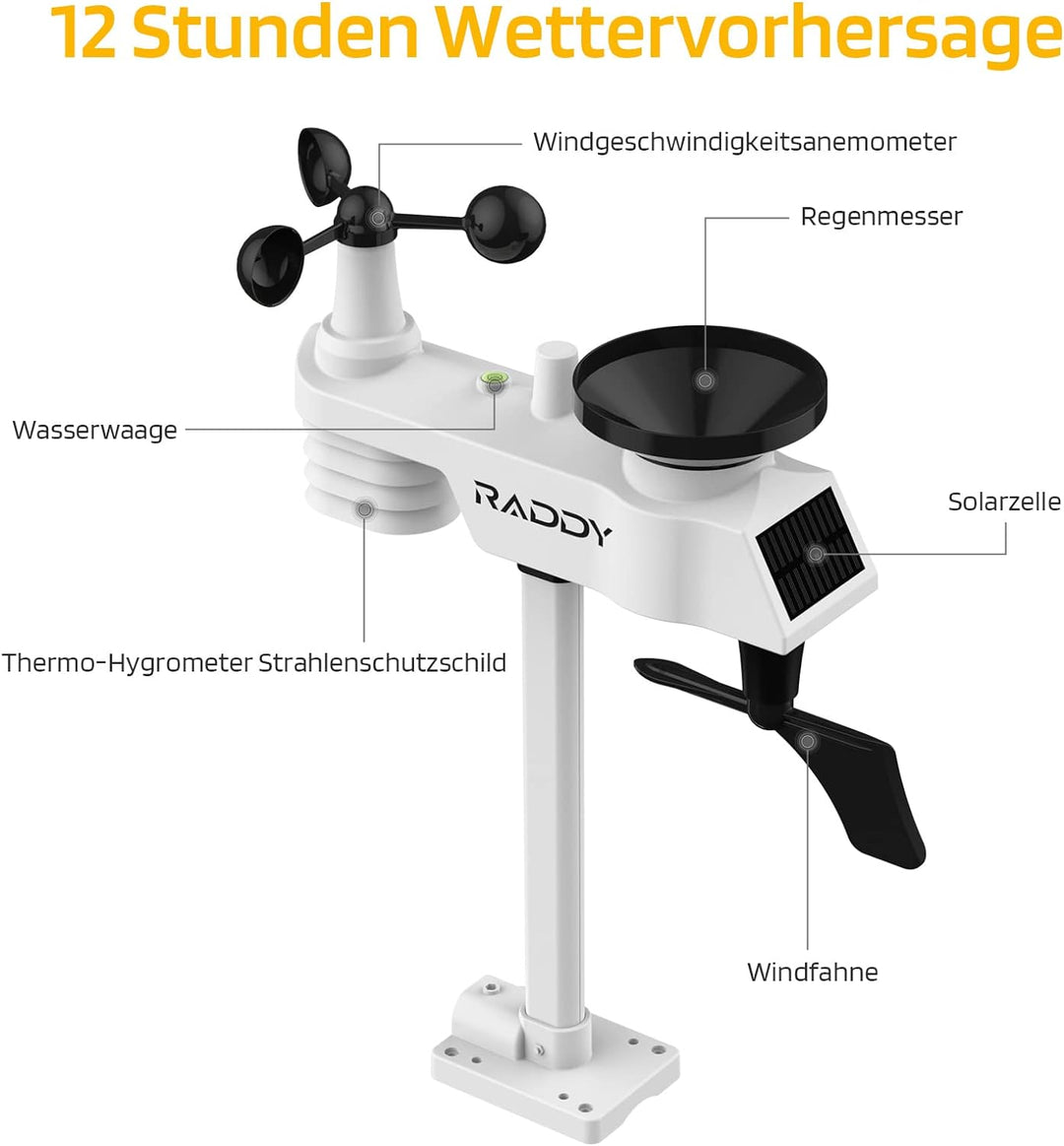 Raddy WF-100C Lite Wlan Wetterstation Funk mit Aussensensor, hermometer innen/ausen, Barometer, Hygr
