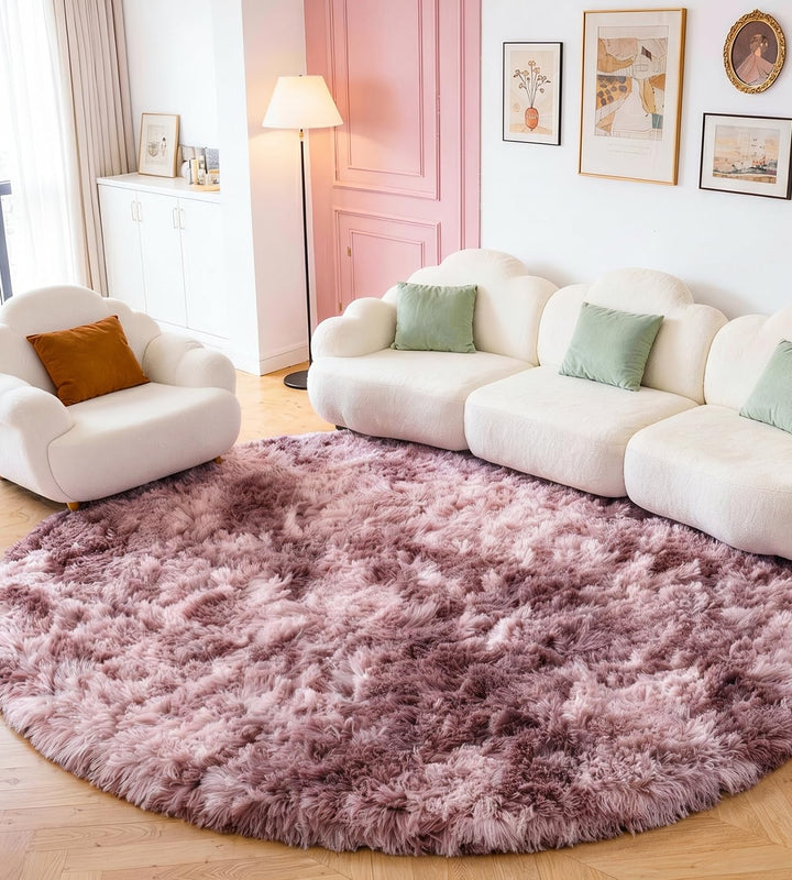 ROHATIM Schlafzimmer Plüsch Teppich Rund,Flauschiger Teppich für Wohnzimmer,modernes Wohnzimmer,Mädc