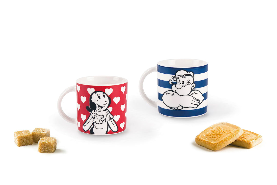 Excelsa Popeye & Olivia Kaffeetassen, Porzellan, Rot, Blau, 2 Stück