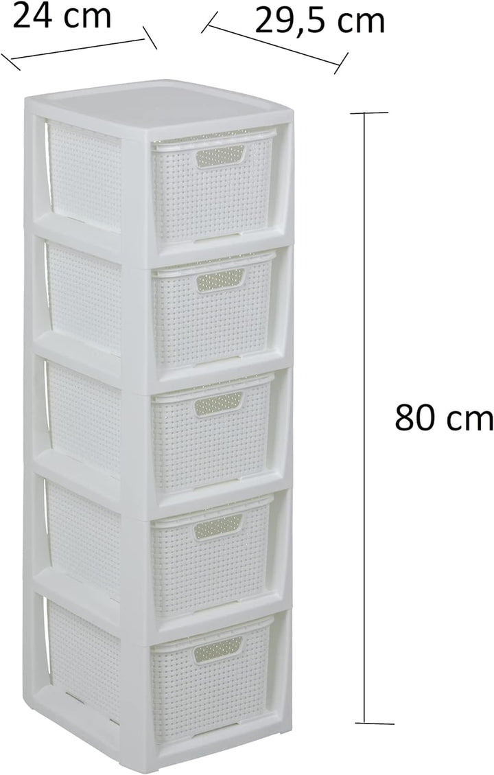 BranQ - Home essential Regal in Rattan Design, BPA-freie Kunststoff PP, Weiss, 29,5 x 24 x 80 cm, 5