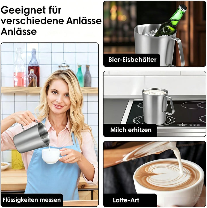 Messbecher Edelstahl 2000ml mit Feinskala Griff Milchkännchen Edelstahl mit Anti-Tropf-Ausguss BPA-f