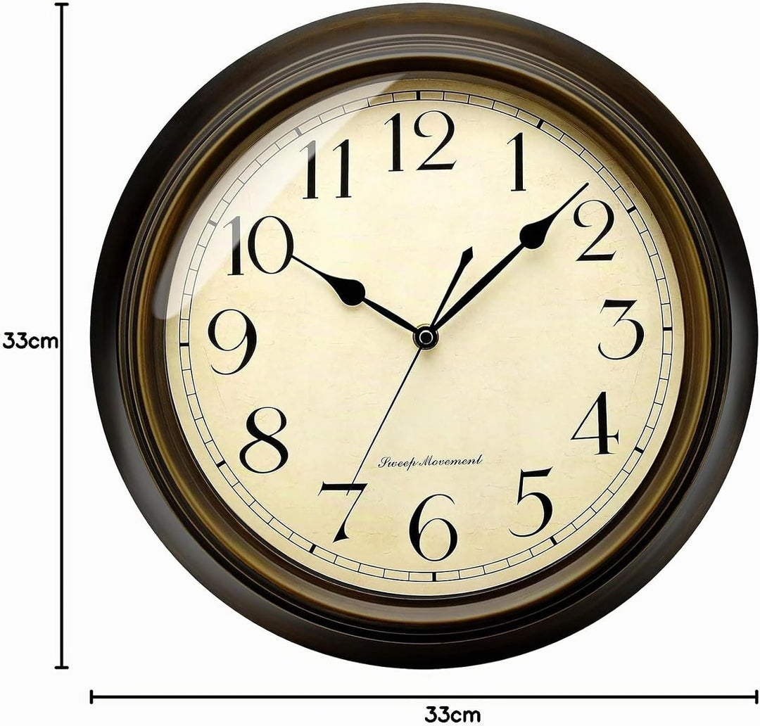 Plumeet Wanduhr Gross Klassisch 33cm Ruhige Retro Wanduhr ohne Tickgeräusche für Wohnzimmer - Schlaf