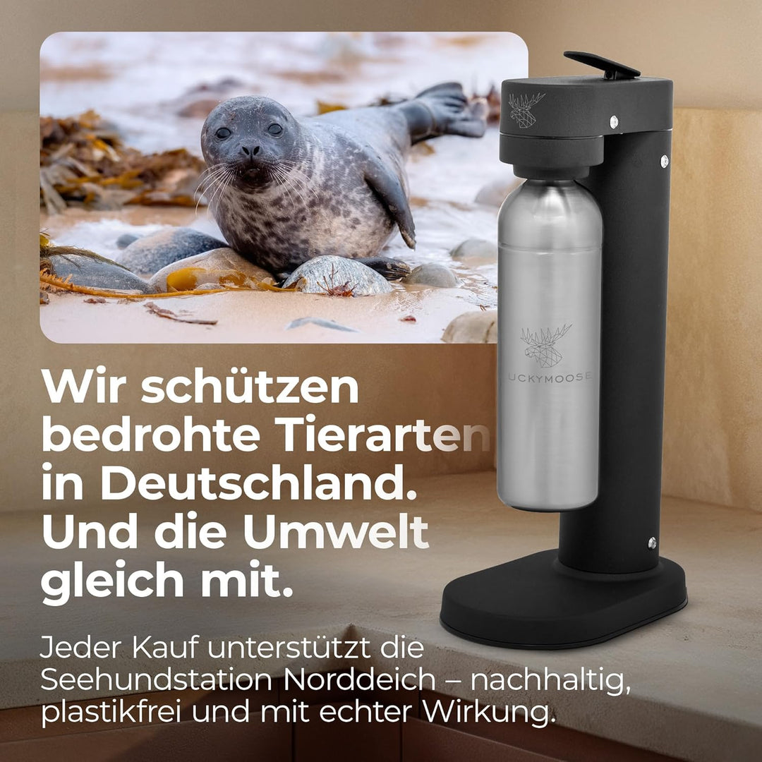 Infinity-S Wassersprudler aus hochwertigem Edelstahl (Black/Silver) – inkl. 2x 1,25L Edelstahlflasch