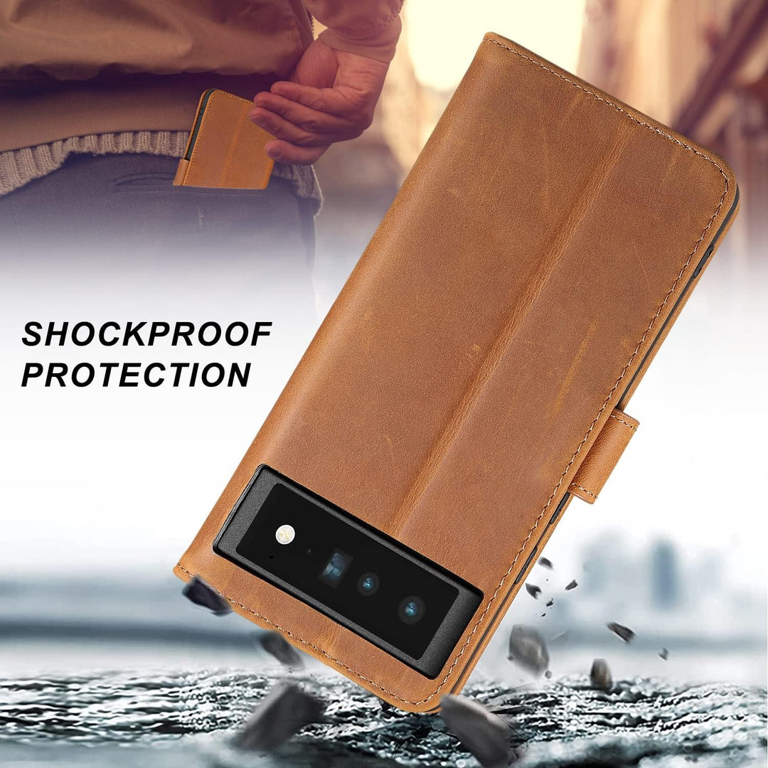 LENSUN Echtleder Hülle für Google Pixel 6 Pro, Handyhülle [Echtes Leder] [RFID] [Magnetverschluss] H