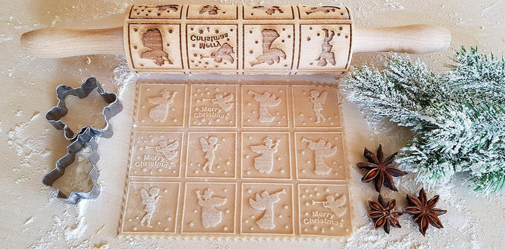 WEIHNACHTEN ENGEL Nudelholz mit Muster Weihnachten Backen - Teigroller Holz für DIY Weihnachten Plät
