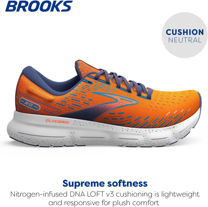 Brooks Herren Glycerin 20 Sneaker 46.5 EU Orange Crown Blue Blue, 46.5 EU Orange Crown Blue Blue
