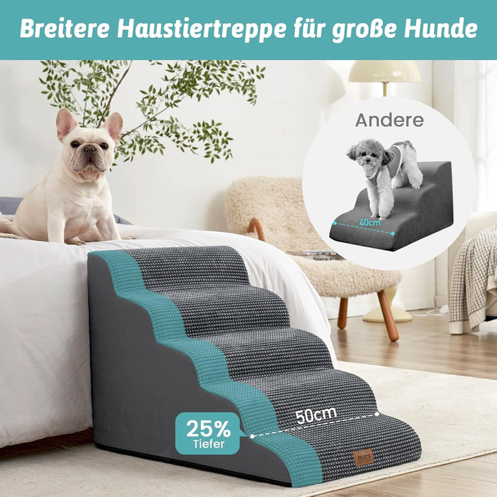 Breite Hundetreppe, kleine Haustiertreppe mit auslaufsicherer Abdeckung (Schwarz und Grau, 83x50x57c
