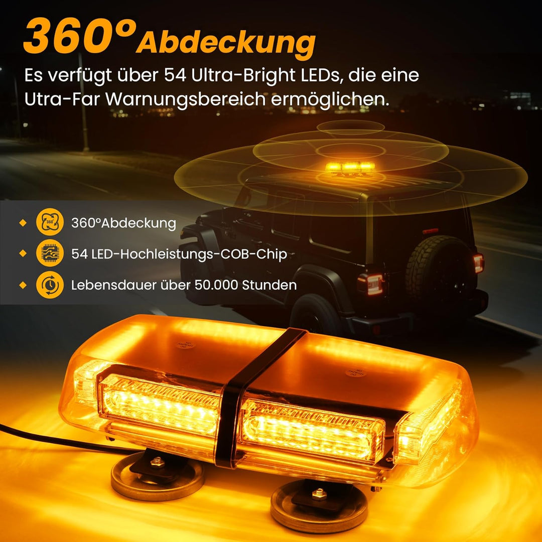 ROUTEKING 54 LED Warnleuchte - 12/24V Rundumkennleuchte Warnlicht Warnblinkleuchte Blitzlicht Auto L