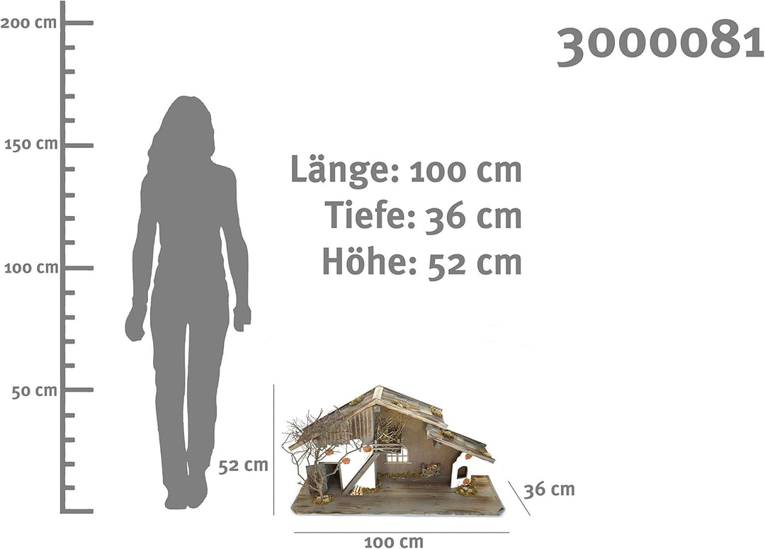 ELLUG grosser Krippenstall, Weihnachtskrippe aus Holz 100 * 36 * 52cm (OHNE Krippenfiguren)