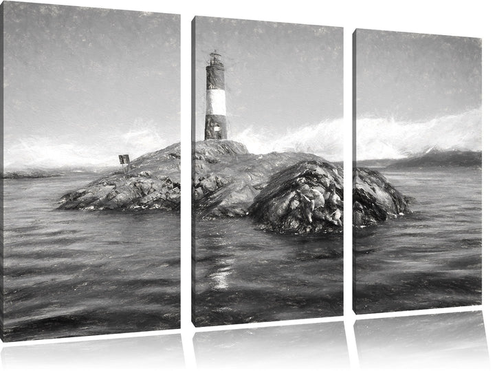 Pixxprint Leuchtturm mit Robben als Leinwandbild/Grösse: 3 Teilig (120x80) cm/Wandbild/Kunstdruck/fe