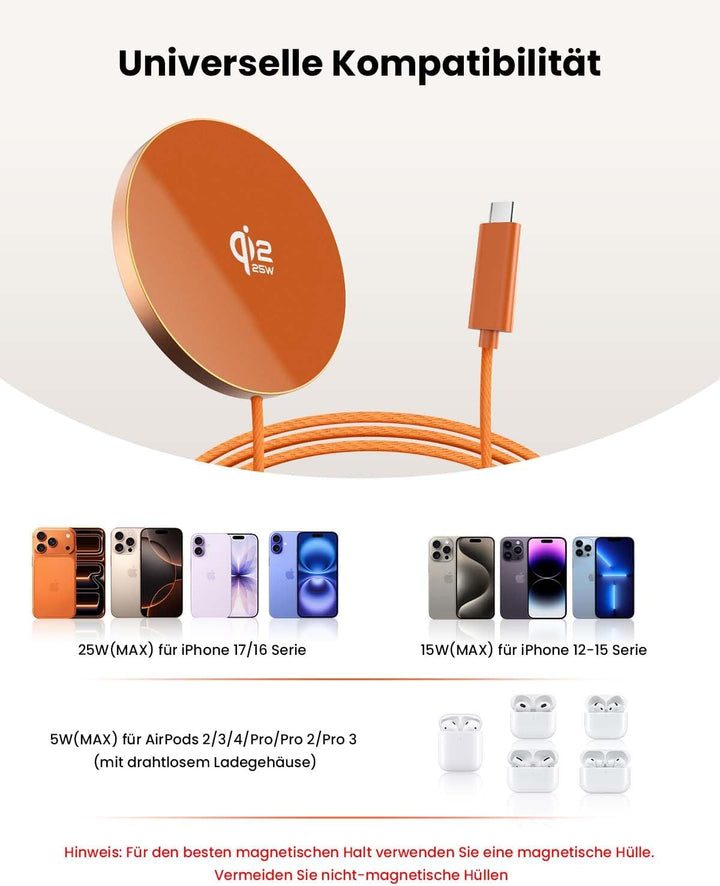 GEEKERA Qi2.2 25W magnetisches Schnellladegerät: Ultradünnes Flaches Wireless Charger für Apple MagS